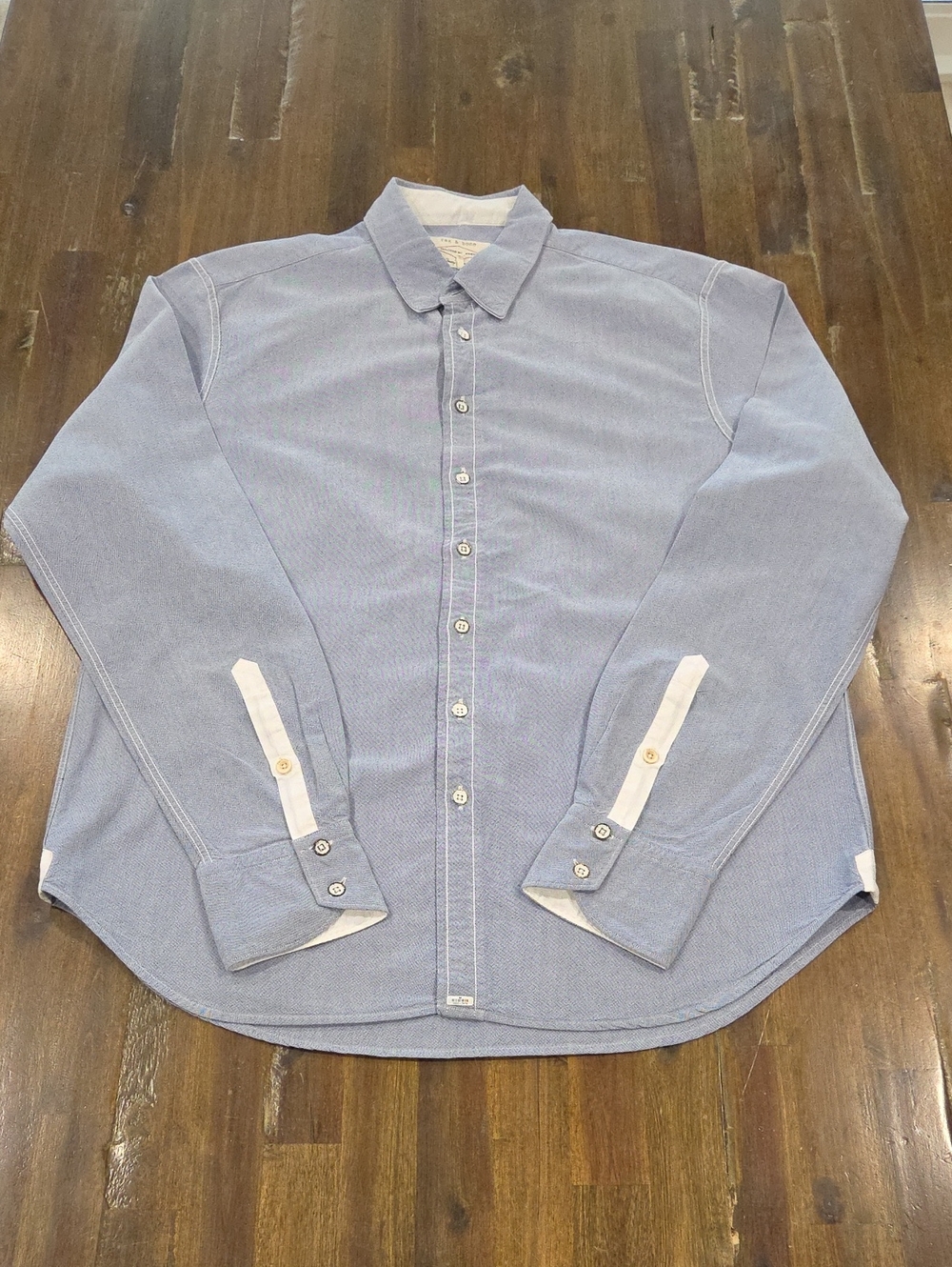 rag & bone Light Blue Oxford Shirt with White Contrast Stitching
